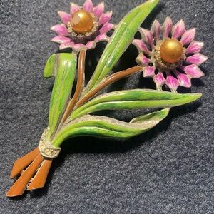 1940’s Coro Enamel Pink and Green Floral Brooch